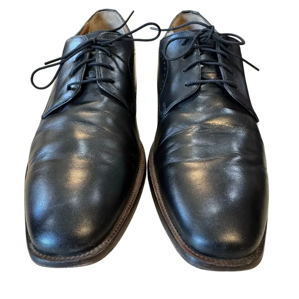 Johnston Murphy Henrick Black Leather Plain Toe Derby Oxford Dress Shoes 10.5 M